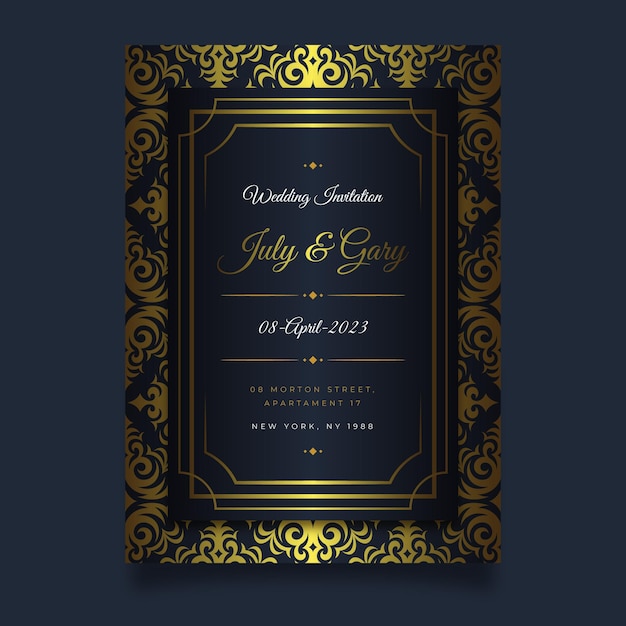 Gradient golden luxury wedding invitation