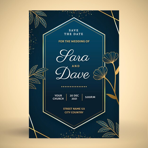 Gradient golden luxury wedding invitation