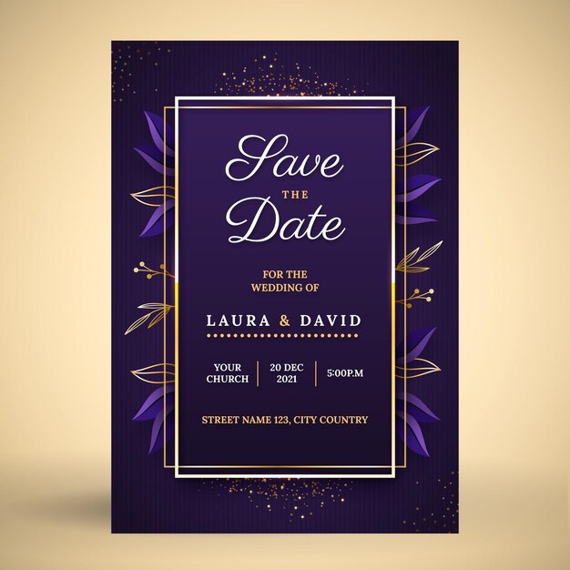Gradient golden luxury wedding invitation
