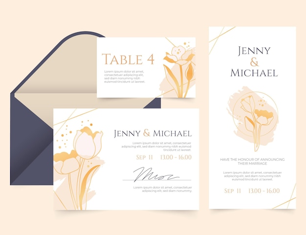Gradient golden luxury wedding stationery template
