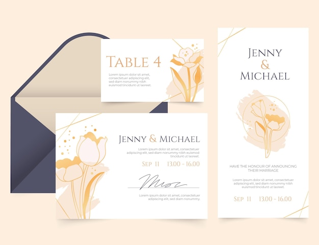 Free vector gradient golden luxury wedding stationery template