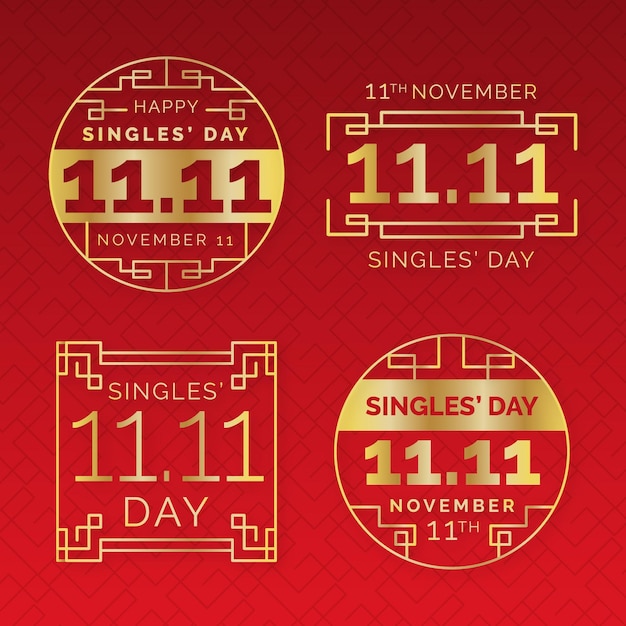 Free vector gradient golden and red single's day labels collection