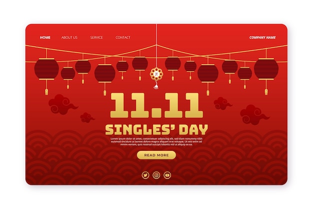 Gradient golden and red single's day landing page template