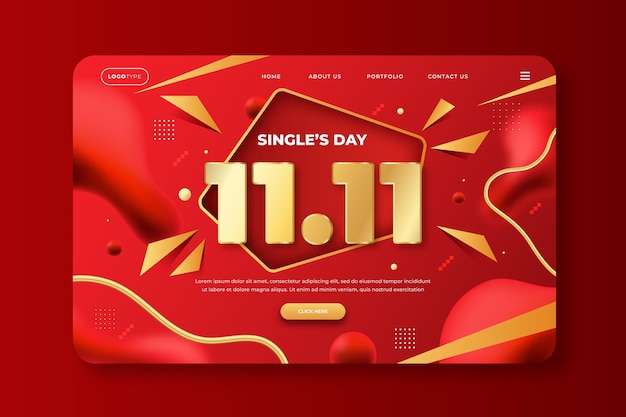 Free vector gradient golden and red single's day landing page template