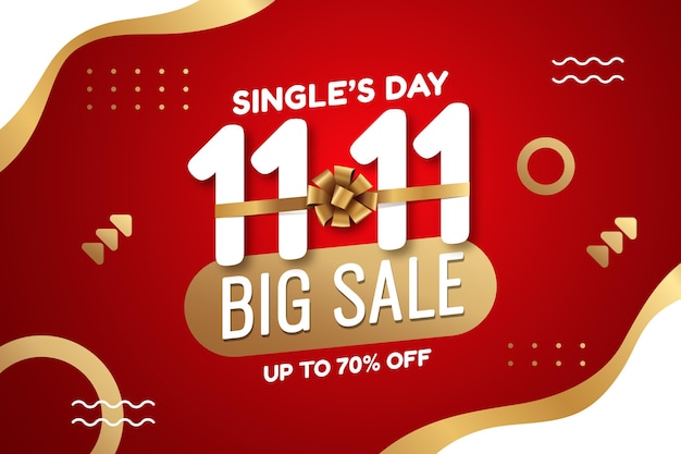 Gradient golden and red single's day sale background