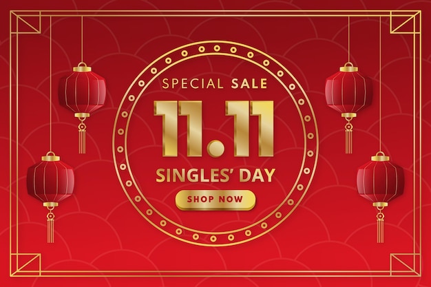 Gradient golden and red single's day sale background