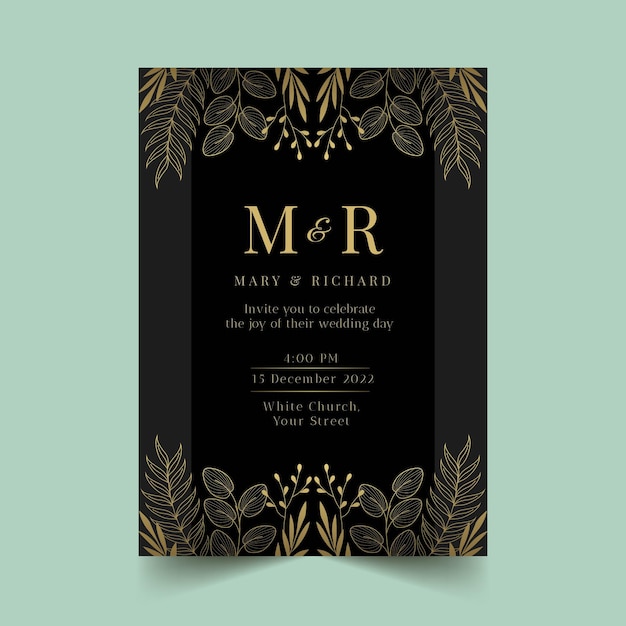 Gradient golden wedding invitation template