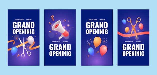 Free vector gradient grand opening instagram stories
