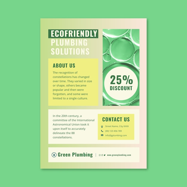 Free vector gradient green plumbing offer flyer