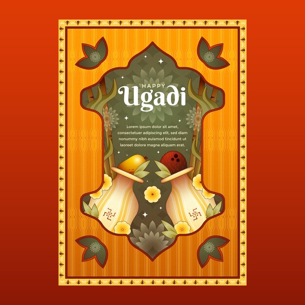 우가디 축제 를 위한 그라디언트 인사 카드 템플릿