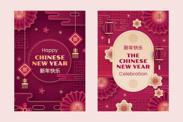 Gradient greeting cards collection for chinese new year celebration