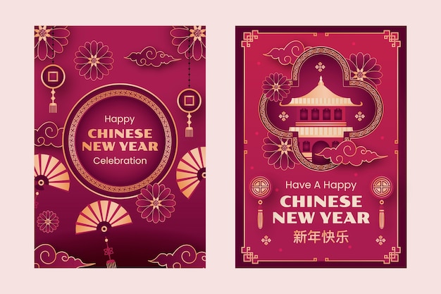 Free vector gradient greeting cards collection for chinese new year celebration