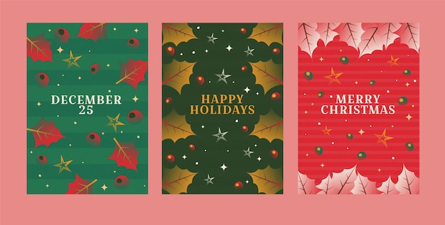 Free vector gradient greeting cards collection for christmas season celebration