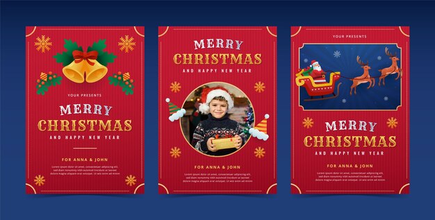 크리스마스 시즌을 위한 그라디언트 인사 카드 컬렉션
