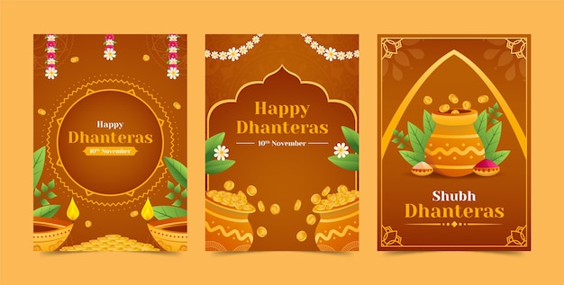 Gradient greeting cards collection for dhanteras festival celebration