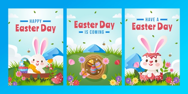 Free vector gradient greeting cards collection for easter holiday