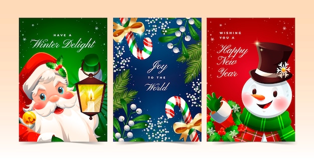 Бесплатное векторное изображение Коллекция градиентных поздравительных открыток к рождественскому сезону