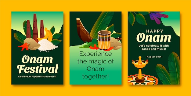 Бесплатное векторное изображение Коллекция градиентных поздравительных открыток для празднования фестиваля онам