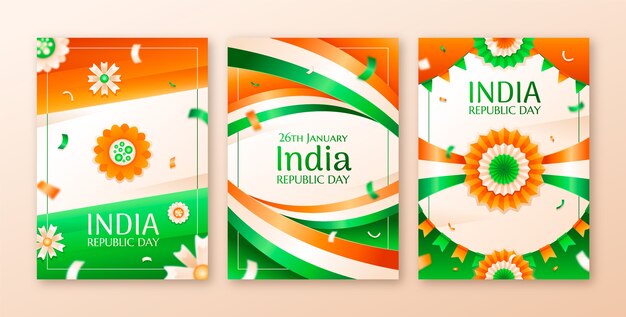 Gradient greeting cards collection for indian republic day celebration