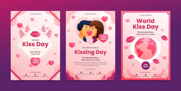 Gradient greeting cards collection for international kissing day celebration