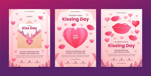 Gradient greeting cards collection for international kissing day celebration