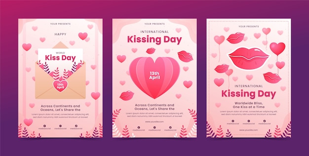 Gradient greeting cards collection for international kissing day celebration