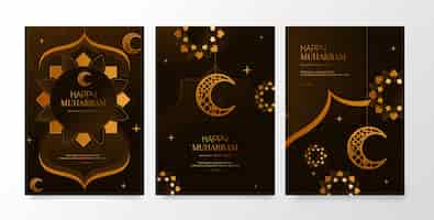 Free vector gradient greeting cards collection for islamic new year celebration