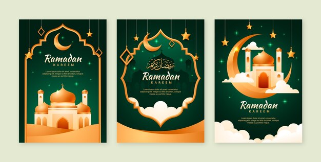 이슬람 라마단 축하를 위한 그라디언트 인사카드 컬렉션.
