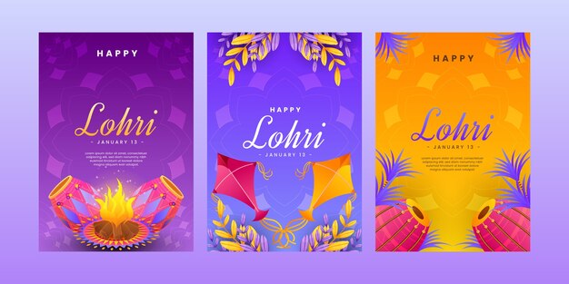 Lohri 축제를 위한 그라데이션 인사말 카드 컬렉션