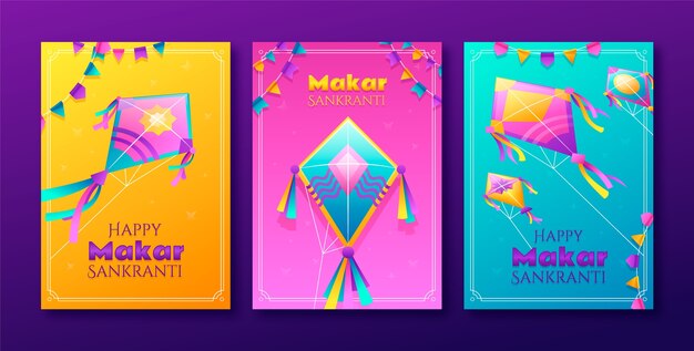 Gradient greeting cards collection for makar sankranti festival