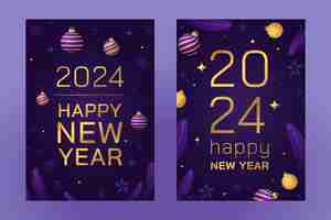 Free vector gradient greeting cards collection for new year 2024 celebration