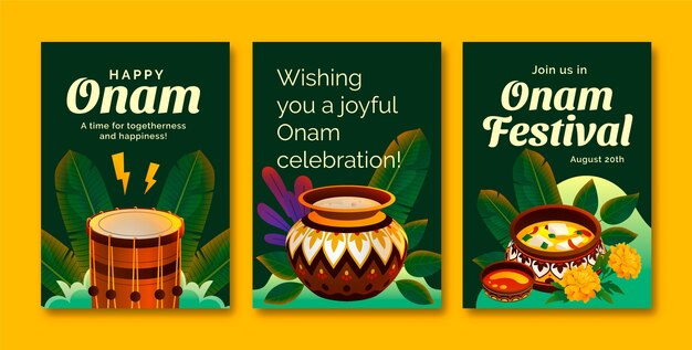 Коллекция градиентных поздравительных открыток для празднования фестиваля онам