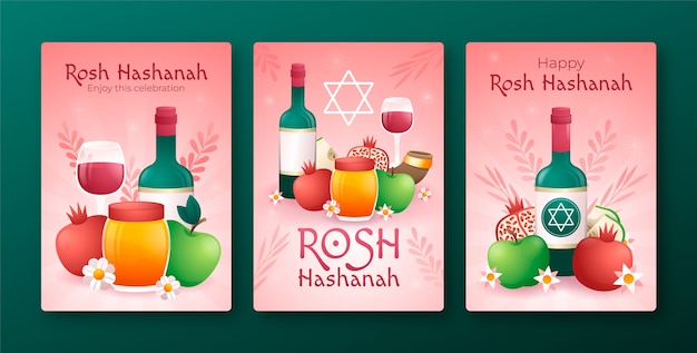Rosh hashanah 유대인 신년 축하를 위한 그라데이션 인사말 카드 컬렉션