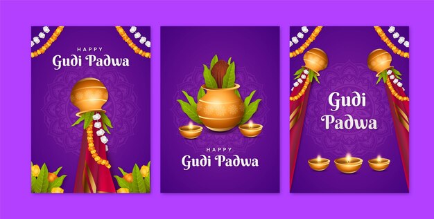 Gradient greeting cards collection for ugadi festivity