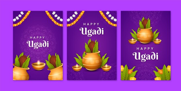 Gradient greeting cards collection for ugadi festivity