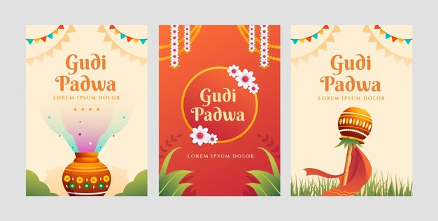 Free vector gradient greeting cards collection for ugadi festivity