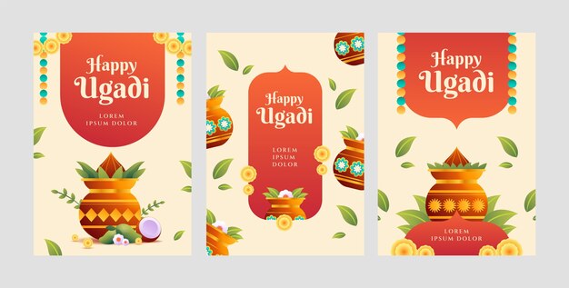 Free vector gradient greeting cards collection for ugadi festivity