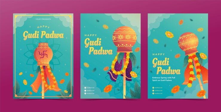 Free Vector gradient greeting cards collection for ugadi festivity