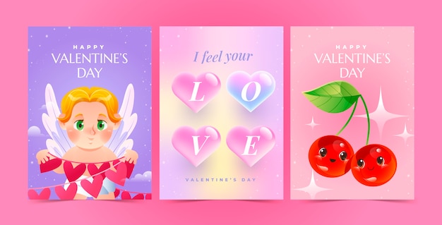 Gradient greeting cards collection for valentine's day holiday