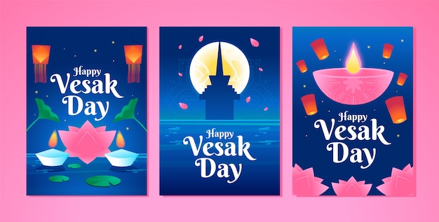 Free vector gradient greeting cards collection for vesak festival celebration