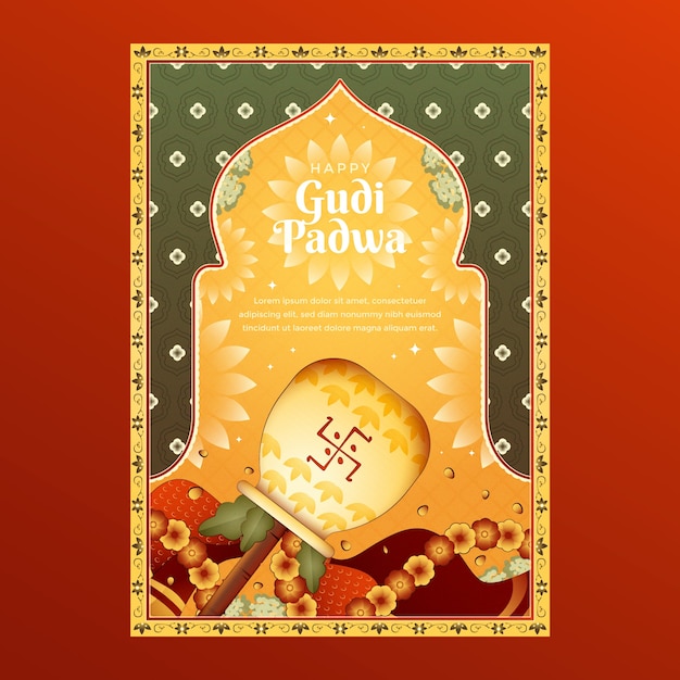 Free vector gradient gudi padwa greeting card template