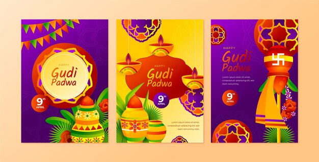 Коллекция поздравительных карточек Gradient gudi padwa.