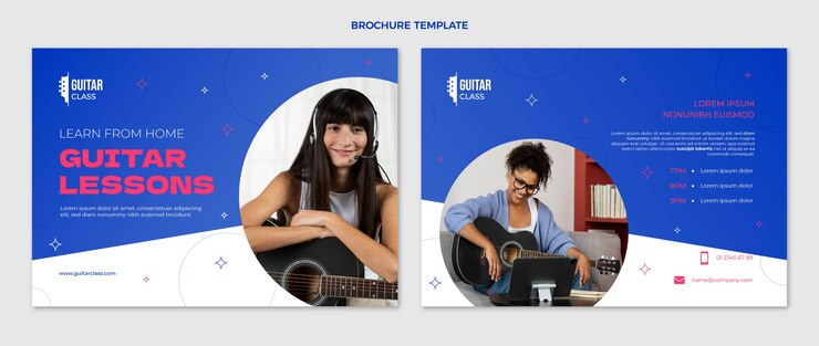 Free Vector gradient guitar lessons brochure template