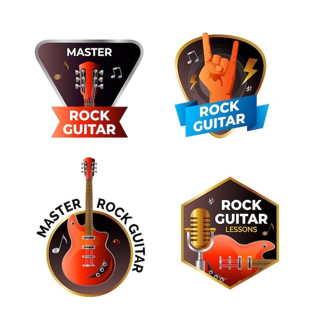 Free vector gradient guitar lessons labels collection