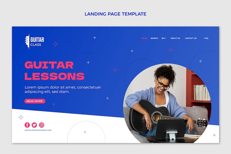 मुफ़्त वेक्टर gradient guitar lessons landing page template