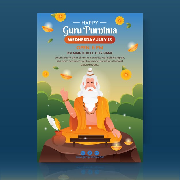 Gradient guru purnima vertical poster template with older monk