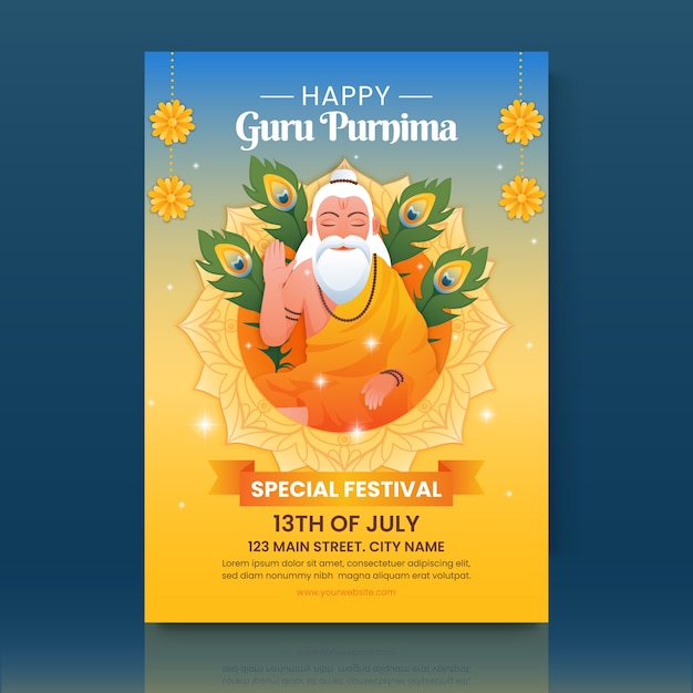 Vettore gratuito modello di poster verticale gradiente guru purnima