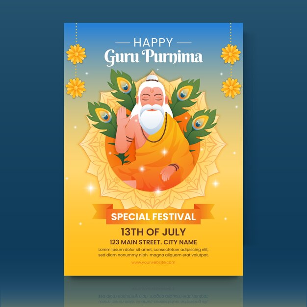 Gradient guru purnima vertical poster template
