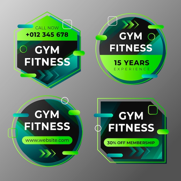 Free vector gradient gym fitness labels collection