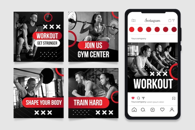 Free vector gradient gym instagram post set